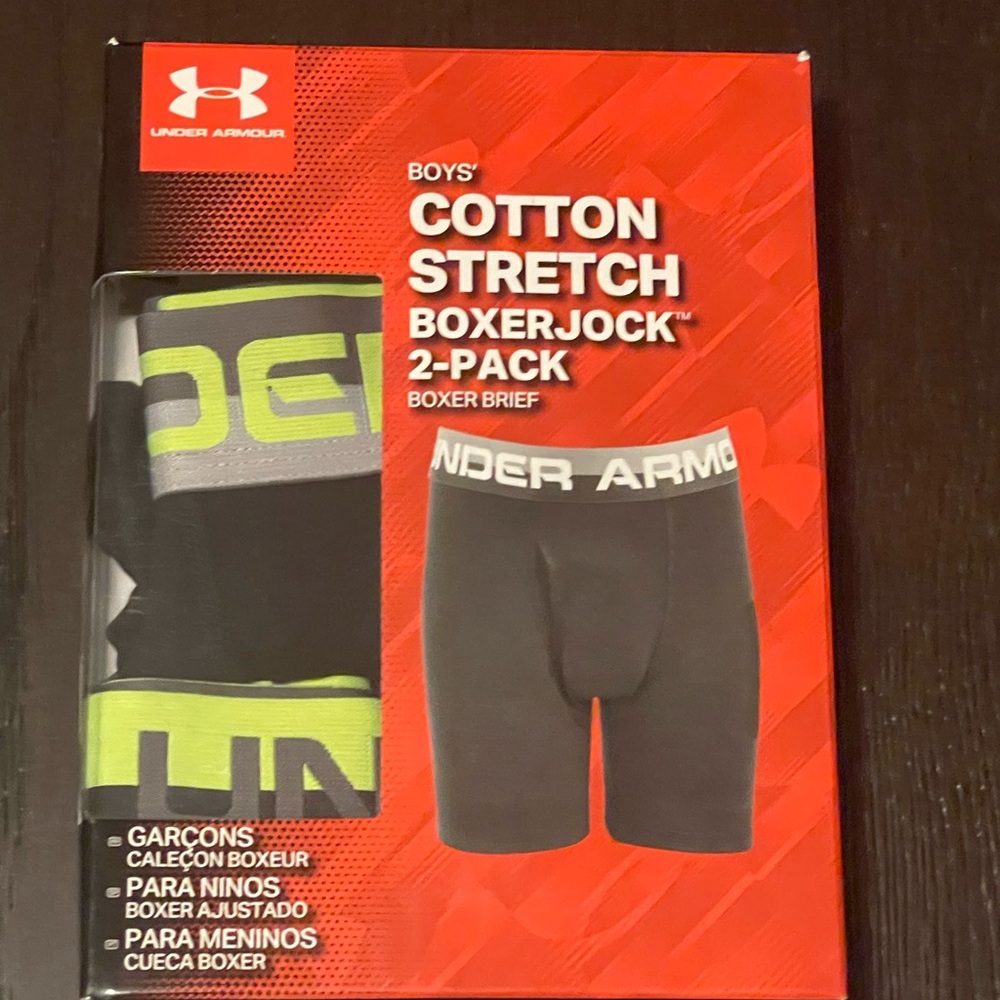 Under Armour Boys' Cotton Stretch Boxerjock 2-Pack - Black and Neon Green